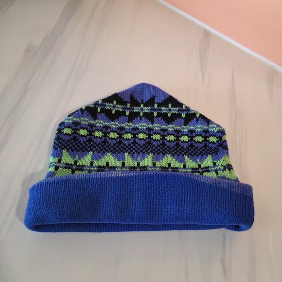 Vintage 90s Blue Green Meister Ski Beanie Boho Apres Ski Winter Outdoor - Picture 5 of 6